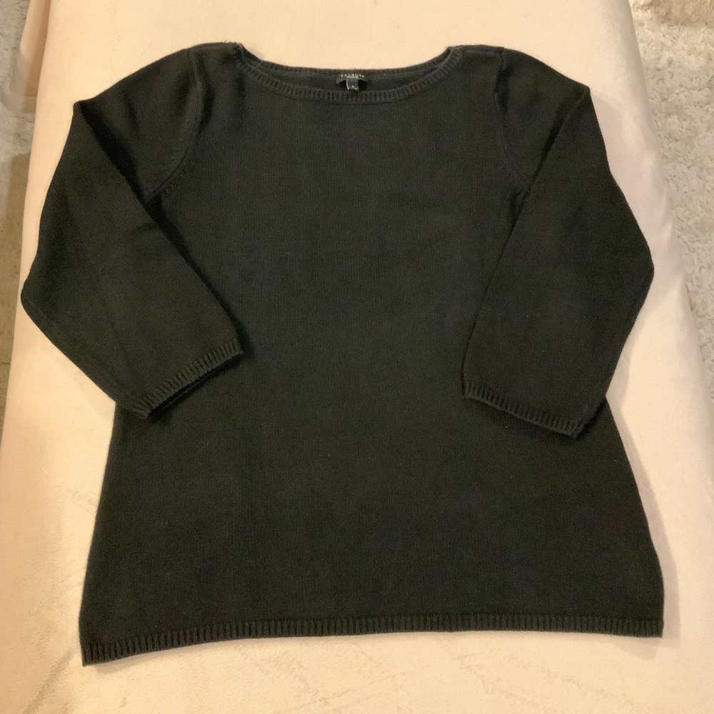 Talbots Black L Cotton Sweater 3/4 Sleeve Normcore Cottagecore Coastal